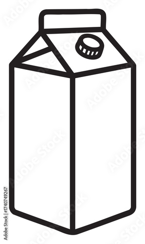 Black outline drawing of a simple rectangular carton with a screw cap, typically used for packaging liquids like milk or juice.