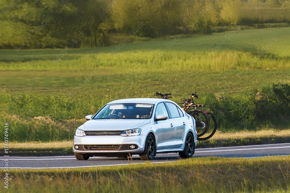 Fototapeta premium Outdoor journey with rear bike rack loaded for travel