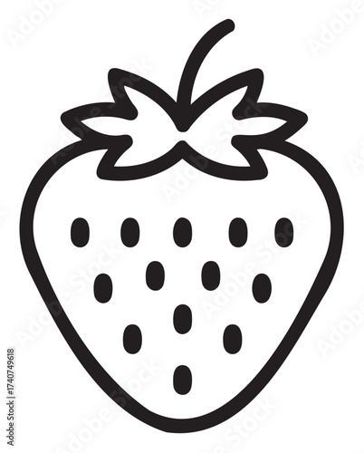 Black outline vector icon of a simple strawberry shape with a leafy top. minimal design suitable for fruit, food, and nutrition concepts.
