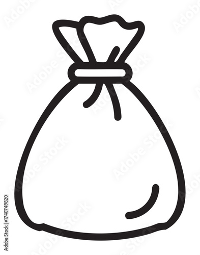 Simple black outline of a tied cloth sack, depicting a basic storage or carrying bag.