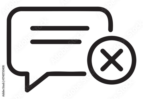 Black outline icon of a speech bubble with a cross mark, indicating a canceled or deleted message concept.