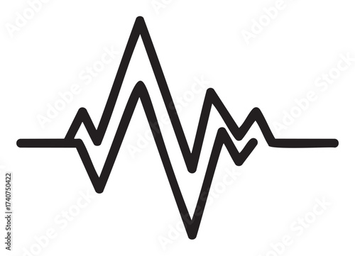Black outline of a simple electrocardiogram heartbeat line with sharp peaks and valleys.