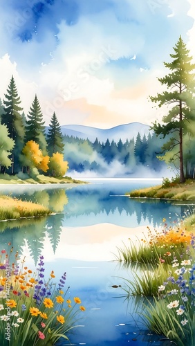 Serene landscape reflecting a tranquil morning