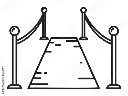 Black outline vector icon of a red carpet lined with stanchions and ropes, symbolizing vip access, events, and exclusivity.