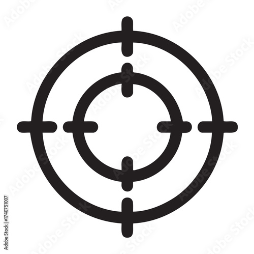 Black outline icon of a circular crosshair reticle on a white background, commonly used in targeting, precision, and focus concepts.