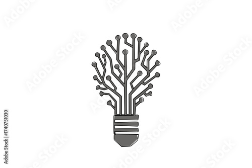 Single one line drawing bulb shaped circuit board. The brightness of the future can be determined by sophistication of technology. National Technology Day. Continuous line design graphic illustration