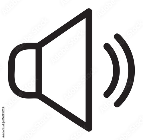 Black outline vector icon of a speaker with sound waves emanating, representing audio and volume concepts.