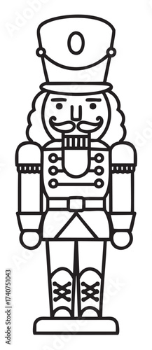 Black outline vector icon of a classic nutcracker soldier figurine. minimal linear illustration for holiday, christmas, and decoration concepts.