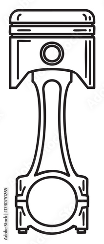 Black outline vector icon of a mechanical piston with a connecting rod. simple illustration for engine, automotive, and machinery concepts.