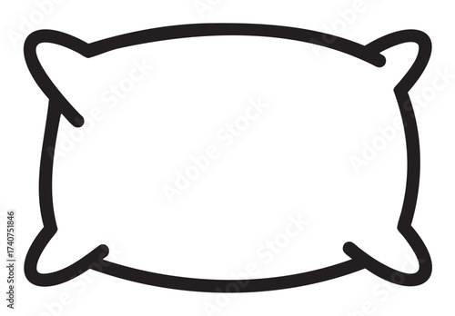 Black outline icon of a rectangular pillow with curved edges, ideal for bedding and comfort concepts.