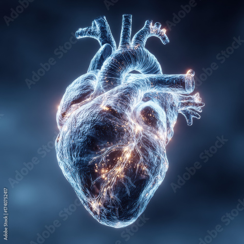 Detailed digital illustration of the human heart showcasing anatomy, cardiovascular system, medical concept, health, biology, science, vascular structure, healthcare, and modern technology