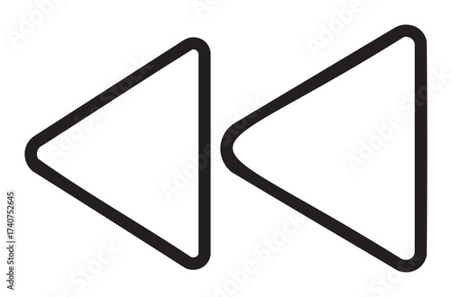 Black outline vector icon of a double arrow symbol pointing left, representing the rewind function in media controls.