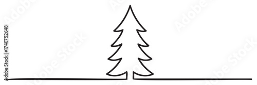 Simple black outline drawing of a minimalist evergreen tree with clean lines and a symmetrical shape.