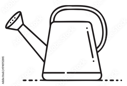 Black outline vector icon of a classic watering can with a long spout and handle. minimal linear design for gardening concepts.
