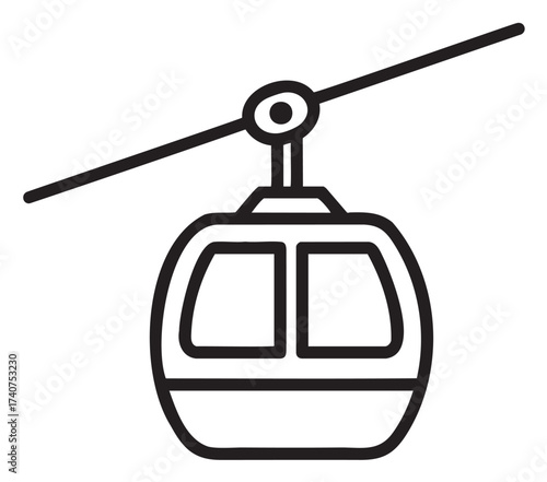 Black outline icon of a cable car cabin suspended from a cable, ideal for transportation or tourism themes.