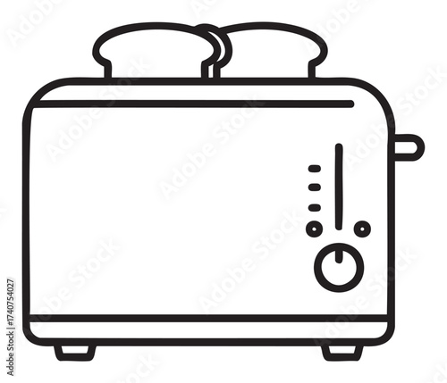 Black outline vector icon of a simple two-slot toaster with control knob and browning settings.