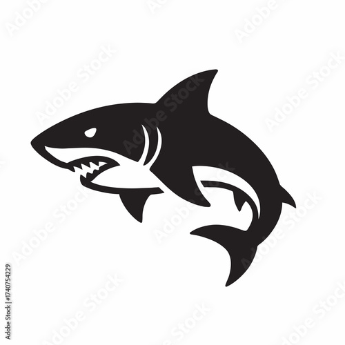 Menacing shark silhouette with sharp teeth for logo design