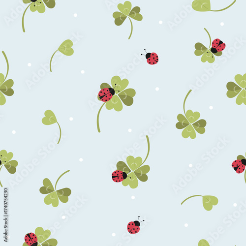 ladybugs  and clover leaf seamless pattern , vector , illustration