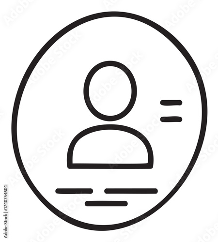 Black outline icon of a generic user profile symbol within a circular frame, featuring a head and shoulders silhouette next to horizontal lines.