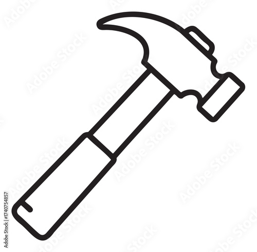 Black outline vector icon of a simple hammer with a flat head and curved claw for carpentry and construction.