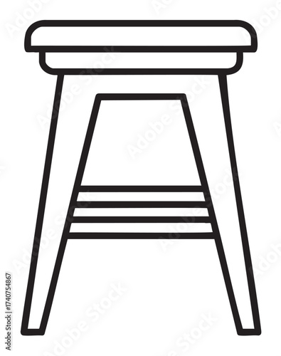 Black outline icon of a simple high wooden stool with a rectangular seat and horizontal supports.