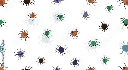 A colorful and diverse collection of cartoon-like insect illustrations fills the white background.