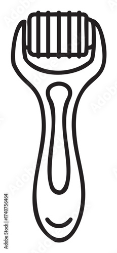 Black outline of a handheld dermaroller with a cylindrical head and ergonomic handle designed for skincare and facial treatments.