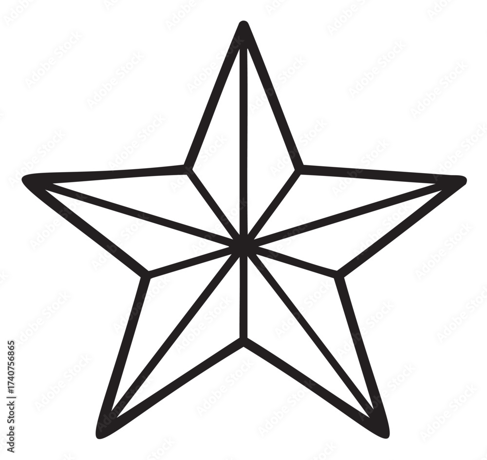 Obraz premium Black outline of a simple five-pointed star with intersecting lines and geometric symmetry.