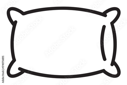 Black outline icon of a simple rectangular pillow with visible corner details, representing comfort and relaxation.