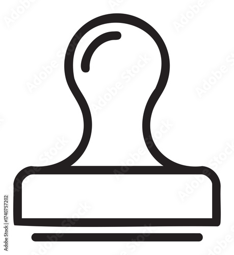 Black outline icon of a rubber stamp with a simple design, featuring a rounded handle and rectangular base.
