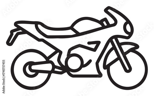 Black outline of a modern sport motorcycle with streamlined design and aerodynamic features.