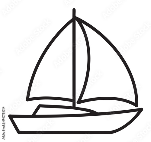 Simple black outline icon of a classic sailboat with full sails, depicting a nautical and recreation theme.
