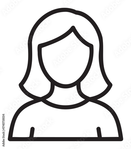 Black outline vector icon of a person with shoulder-length hair, featuring a gender-neutral, simplified face design.