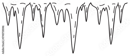 Black outline of elongated, spiky fangs dripping from the top, resembling stalactites or cartoon icicles.