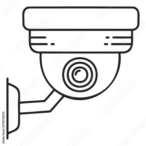 Black outline icon of a dome security camera mounted on a wall bracket. simple linear design for surveillance and monitoring concepts.