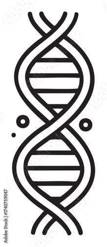 Black outline icon of double helix dna structure with intertwined strands and base pairs, representing genetics and biology.