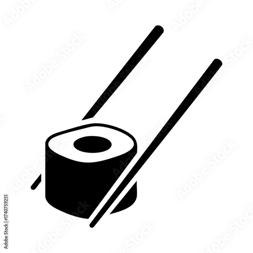 Sushi roll icon with chopsticks vector