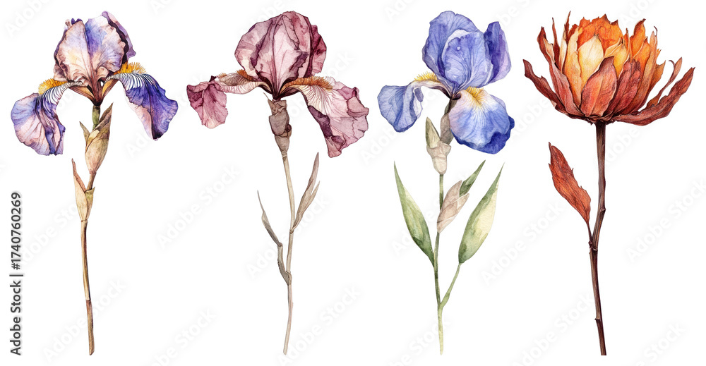 Obraz premium PNG Elegant watercolor floral illustration, element set on transparent background