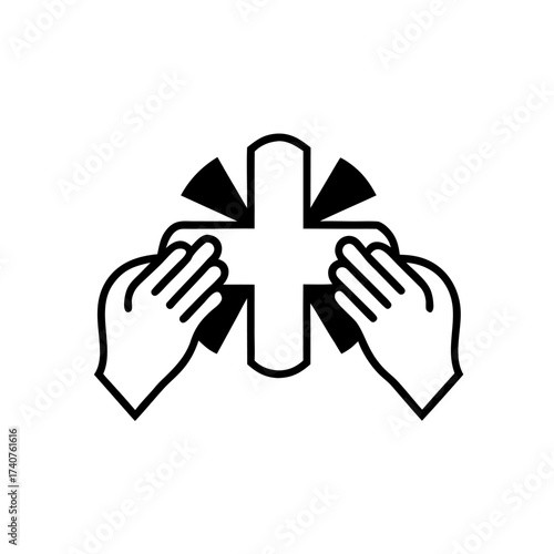 A simple line icon showing two hands pressing down, symbolizing manual massage techniques.
