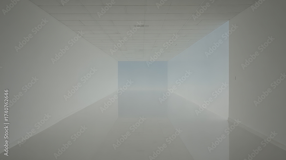 Fototapeta premium An empty white tunnel with a bright open doorway at the end