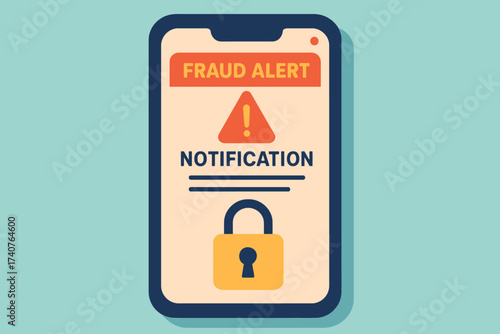 Fraud alert notification on smartphone lock screen with warning icon