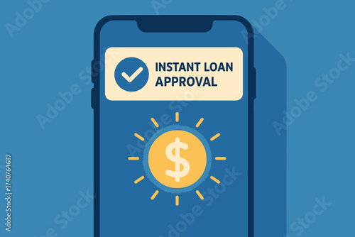 Mobile app displaying instant loan approval notification with dollar icon