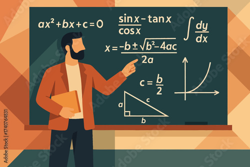 Mathematics teacher explaining complex equations on a chalkboard