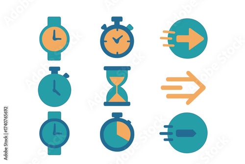 Abstract time and motion icons with modern neon glowing effect