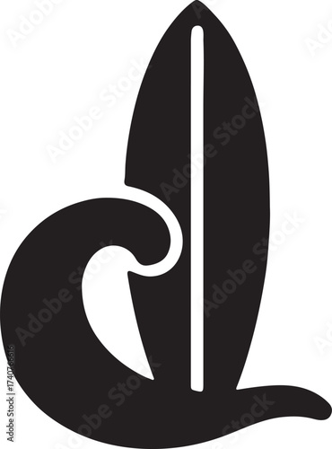 Surfboard with ocean wave, summer beach adventure, surfing and seaside vector EPS illustration.