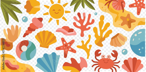 Summer Beach Elements Cartoon Illustration