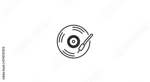 A minimalist line art illustration of a vinyl record player isolated on white background, perfect for music lovers and vintage enthusiasts alike