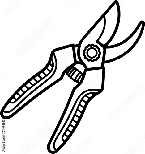 Illustration of a pruning shear, a gardening tool for trimming plants
