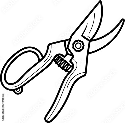 Illustration of a pruning shear, a gardening tool for trimming plants
