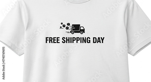 Free shipping day text and truck graphic on white tshirt